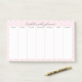 Post-it® Weekly Planner avec nom de motif rose vif (Sur un bureau)