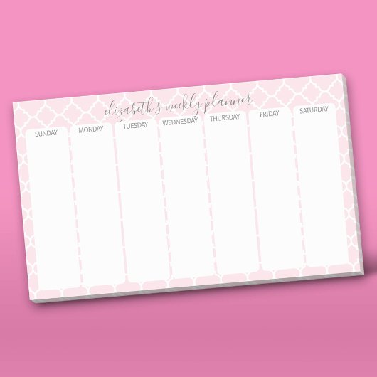 Post-it® Weekly Planner avec nom de motif rose vif