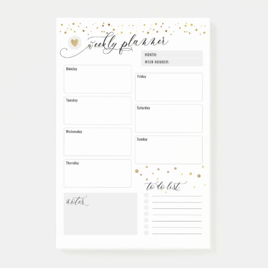 Post-it® Weekly Planner Heart Scatter Gold (Devant)