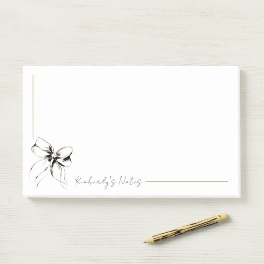 Post-it® Whimsical Black Bow Full Name or Couple's Names (Sur un bureau)