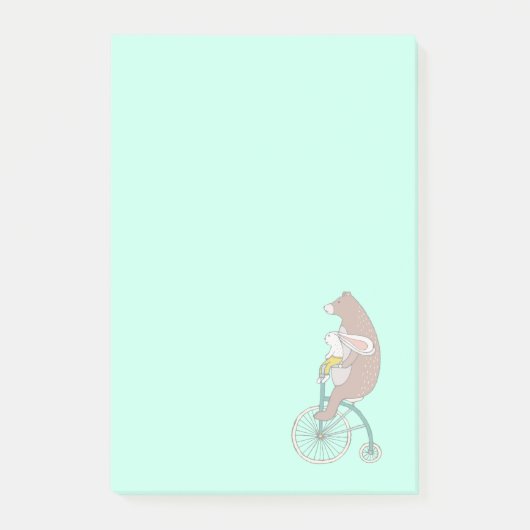 Post-it® Whimsical Bunny and Bear Riding a Bike (Devant)