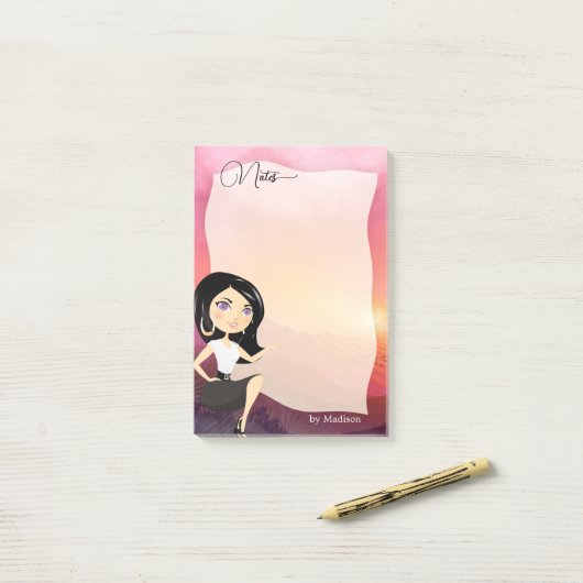 Post-it® Whimsical Girly Script Notes personnalisées (Sur un bureau)
