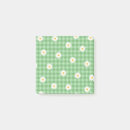 Post-it® Whimsical Green Daisy Buffalo Plaid Retro (Devant)