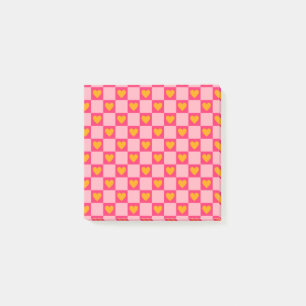 Post-it® Whimsical rose Coeur rouge À damiers rétro