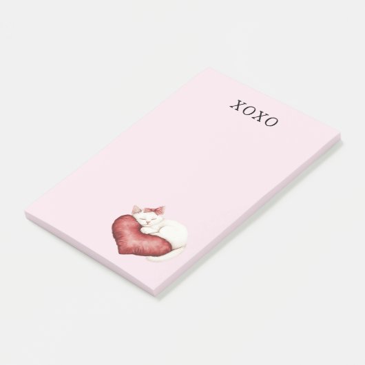 Post-it® White Cat Red Heart Pillow (Incliné)
