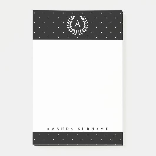 Post-it® White On Black Laurel Monogram Tiny Polka Dots (Devant)