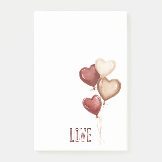 Post-it® White Red Cream Heart Balloons Love (Devant)
