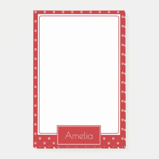 Post-it® White Stars Pattern on Bright Red Personalised (Devant)