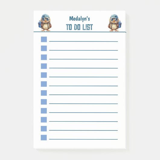 Post-it® Wise Owl avec sac à dos bleu, casquettes et lunett (Devant)