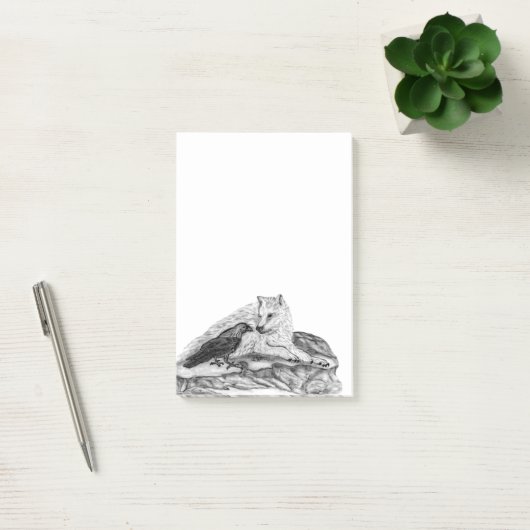Post-it® Wolf and Raven black and white design (Bureau)