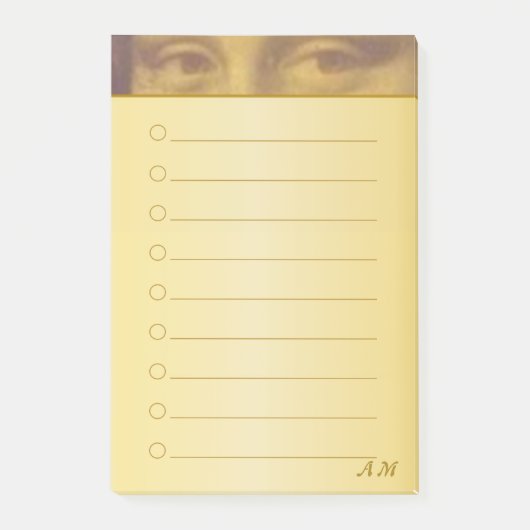 Post-it® Yeux de Mona Lisa et monogramme sur fond doré (Devant)