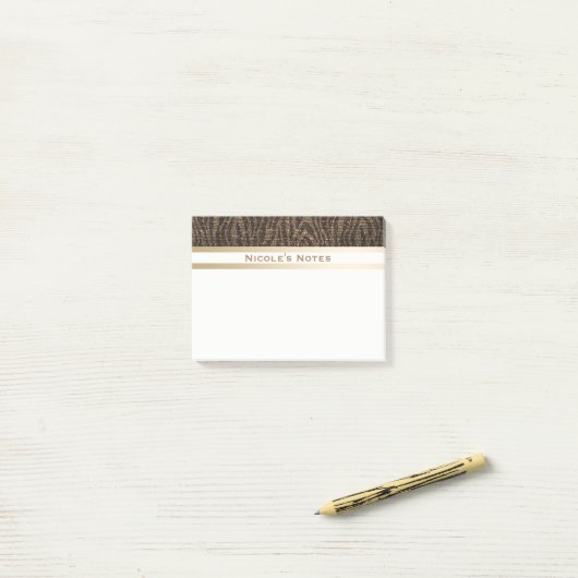 Post-it® Zebra Brown Gold Sparkle Glam tendance Personnalis (Sur un bureau)