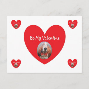 Post Kaart Basset Hound Red Heart Be My Valentijn