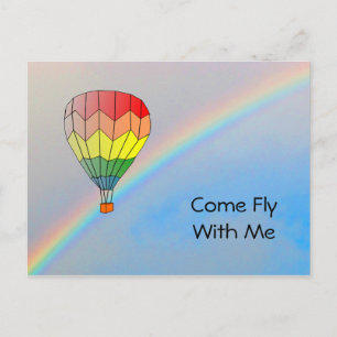 Post-kaart - Warm luchtballon en regenboog Briefkaart