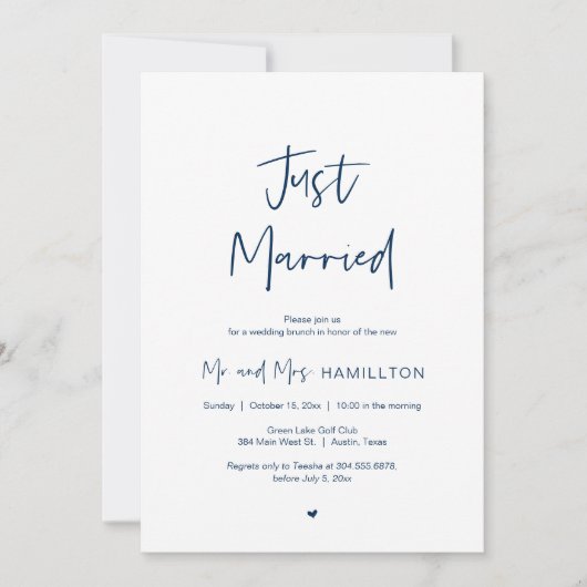 Post mariage Brunch, Just Married Invitation (Devant)