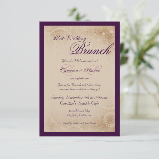 Post-Wedding Brunch -Script, Paars Kaart (Staand voorkant)