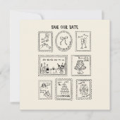 Postage Stamp Hand Drawn Save The Date Card (Devant)