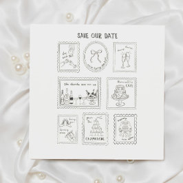 Postage Stamp Hand Drawn Save The Date Card
