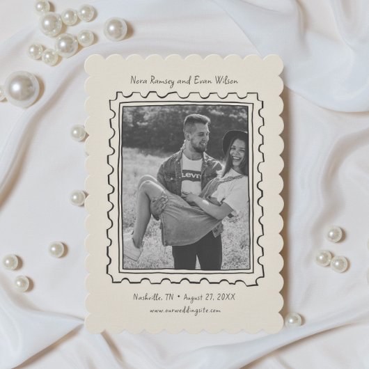 Postage Stamp Hand Drawn Save The Date Card