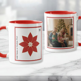 Postage Stamp Red Poinsettia Holiday Photo Mug Mok