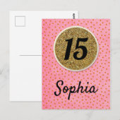 Postale 15e - Anniversaire de la carte de voeux fille (Devant / Derrière)