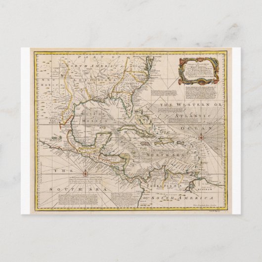 Postale 1720 Carte des Antilles par Emanuel Bowen (Devant)