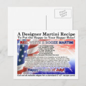 Postale 4 juillet Rouge, Blanc Booze Martini Recette Carte (Devant / Derrière)