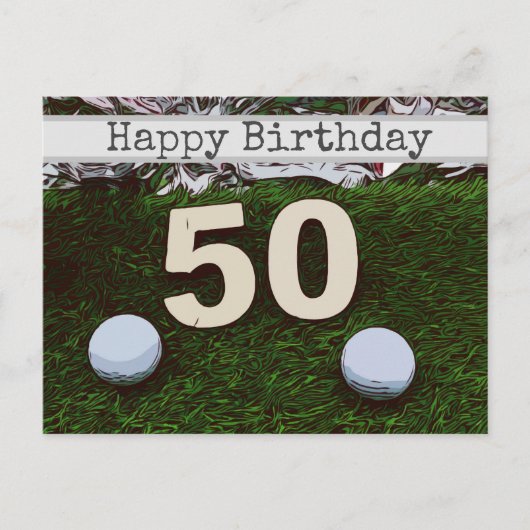 Postale 50e Carte d'anniversaire de golf avec balle de gol (Devant)