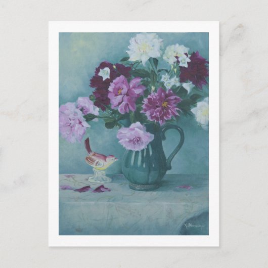 Postale 6027 Peonies en Pitcher & Procelain Bird Carte pos (Devant)