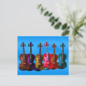 POSTALE 6 VIOLINES SUR CARTE BLEUE (Debout devant)