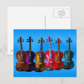 POSTALE 6 VIOLINES SUR CARTE BLEUE (Devant / Derrière)