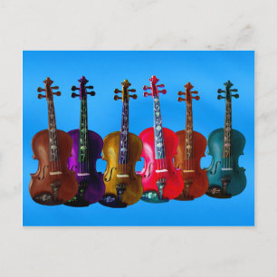 POSTALE 6 VIOLINES SUR CARTE BLEUE