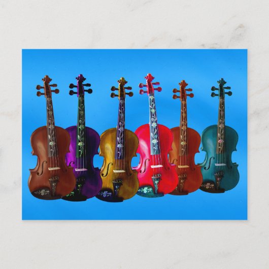 POSTALE 6 VIOLINES SUR CARTE BLEUE (Devant)