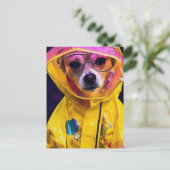 Postale Adorable Chien dans un imperméable jaune carte pos (Debout devant)