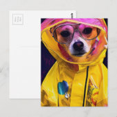 Postale Adorable Chien dans un imperméable jaune carte pos (Devant / Derrière)