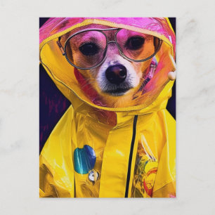 Postale Adorable Chien dans un imperméable jaune carte pos