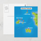Postale Affiche de carte des îles Anglo-Normandes. (Devant / Derrière)