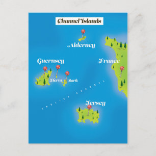 Postale Affiche de carte des îles Anglo-Normandes.