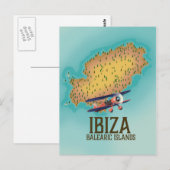 Postale Affiche de carte des îles Baléares Ibiza (Devant / Derrière)