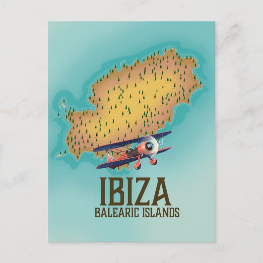 Postale Affiche de carte des îles Baléares Ibiza (Devant)
