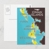 Postale Affiche de carte des îles Ioniennes. (Devant / Derrière)