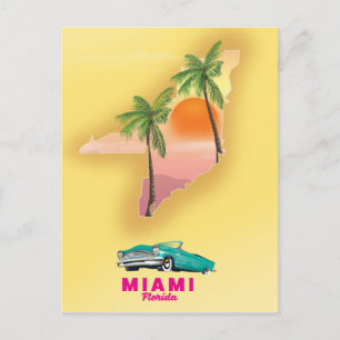 Postale Affiche de carte illustrée de Miami Floride