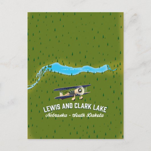 Postale affiche de la carte de lewis et clark Lake. (Devant)