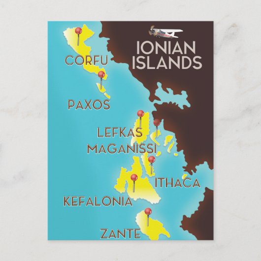 Postale Affiche de la carte des îles Ioniennes. (Devant)