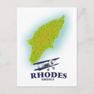 Postale Affiche de voyage carte de l'île de Rhodes, Grèce.