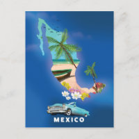 Affiche de voyage illustration carte du Mexique.