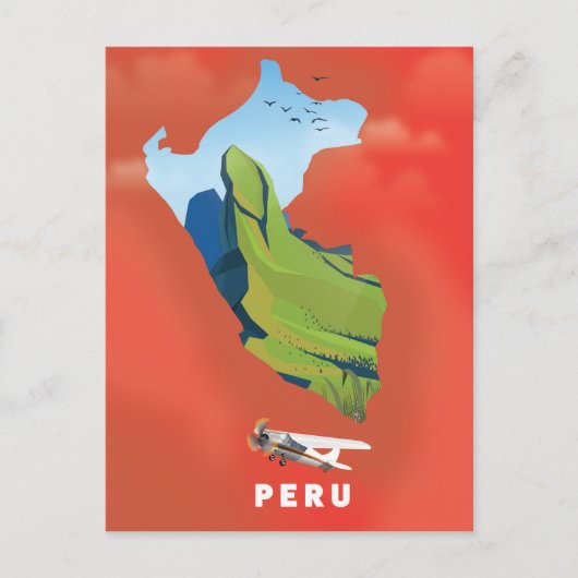 Postale Affiche de voyage illustrée carte du Pérou (Devant)