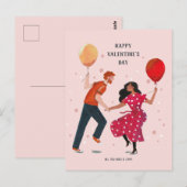 Postale Aimer mignon rose et rouge danser personnes carte (Devant / Derrière)