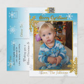 Postale Ajouter une photo à cette carte de Noël bleue (Devant / Derrière)