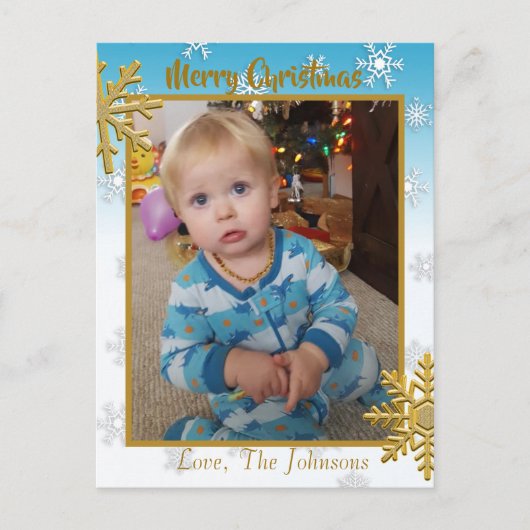 Postale Ajouter une photo à cette carte de Noël bleue (Devant)